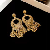 Antique Gold Ethnic Style Long Hollow Bell Tassel Traditional Jhumka Earrings