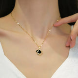 Black Gold Four-Leaf Clover CZ Crystal Women Fashion Jewelry Necklace