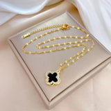 Black Gold Four-Leaf Clover CZ Crystal Women Fashion Jewelry Necklace
