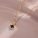Black Gold Four-Leaf Clover CZ Crystal Women Fashion Jewelry Necklace