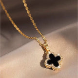 Black Gold Four-Leaf Clover CZ Crystal Women Fashion Jewelry Necklace
