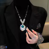 Glamorous Long Emerald Green Crystal Pendant Beaded Long chain Sweater Necklace