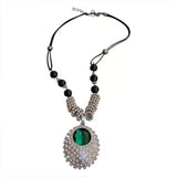 Glamorous Long Emerald Green Crystal Pendant Beaded Long chain Sweater Necklace