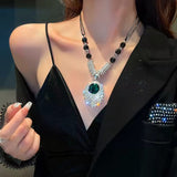 Glamorous Long Emerald Green Crystal Pendant Beaded Long chain Sweater Necklace