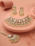 Green Color Kundan & Pearl Choker Necklace Jhumka Earrings Maangtikka Bridal Wedding Jewelry Set