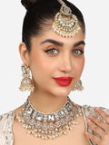 Green Color Kundan & Pearl Choker Necklace Jhumka Earrings Maangtikka Bridal Wedding Jewelry Set