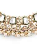 Green Color Kundan & Pearl Choker Necklace Jhumka Earrings Maangtikka Bridal Wedding Jewelry Set