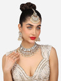 Green Color Kundan & Pearl Choker Necklace Jhumka Earrings Maangtikka Bridal Wedding Jewelry Set