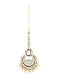 Green Color Kundan & Pearl Choker Necklace Jhumka Earrings Maangtikka Bridal Wedding Jewelry Set
