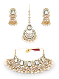 Green Color Kundan & Pearl Choker Necklace Jhumka Earrings Maangtikka Bridal Wedding Jewelry Set