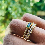 Dainty Golden Double Layer Green Stone Zircon Adjustable Finger Ring for Women