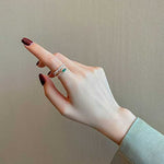 Dainty Golden Double Layer Green Stone Zircon Adjustable Finger Ring for Women