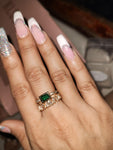 Dainty Golden Double Layer Green Stone Zircon Adjustable Finger Ring for Women