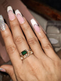 Dainty Golden Double Layer Green Stone Zircon Adjustable Finger Ring for Women