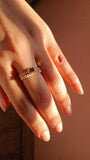 Dainty Golden Double Layer Green Stone Zircon Adjustable Finger Ring for Women
