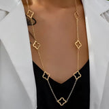Elegant Jewelry Gold Color Hollow Out Clover Pendant Long Chain Fashion Necklace