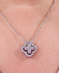 Radiant CZ Four-Leaf Clover Silver Chain Pendant Women Fashion Jewelry Necklace