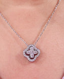 Radiant CZ Four-Leaf Clover Silver Chain Pendant Women Fashion Jewelry Necklace