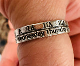 Men/Women Adjustable Silver Roman Numeral Open Cuff Finger Ring w/ Engraved Days