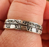 Men/Women Adjustable Silver Roman Numeral Open Cuff Finger Ring w/ Engraved Days