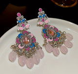 Ethnic Multi-Color Pastel Beads Tassel Boho Long Chandelier Fashion Earrings