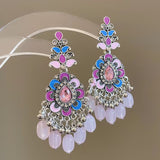 Ethnic Multi-Color Pastel Beads Tassel Boho Long Chandelier Fashion Earrings