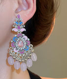 Ethnic Multi-Color Pastel Beads Tassel Boho Long Chandelier Fashion Earrings