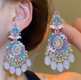 Ethnic Multi-Color Pastel Beads Tassel Boho Long Chandelier Fashion Earrings