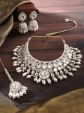 White Pearl Kundan Indian Bridal Choker Necklace Jhumkas & Maang Tikka Jewel Set