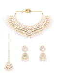 White Pearl Kundan Indian Bridal Choker Necklace Jhumkas & Maang Tikka Jewel Set