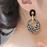Geometric Leopard Print Round Drop Versatile Hoop Earrings For Women Fashion Jewelry
