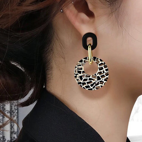 Geometric Leopard Print Round Drop Versatile Hoop Earrings For Women Fashion Jewelry