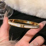 Women Layering Fashion Inlaid Zircon White Enamel Chic Gold Cuff Bracelet Bangle