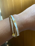 Women Layering Fashion Inlaid Zircon White Enamel Chic Gold Cuff Bracelet Bangle