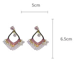 Women Luxury Pink Crystal & Pearl Tassel Fashion Jewelry Party Dangle Earrings