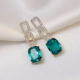 Exquisite Fashion Green Gem Long Pendant Dangle Earrings Women Charm Jewelry