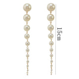 Long Statement Drop Shoulder-Duster Faux Pearl Chain Fashion Jewelry Earrings