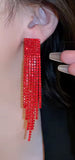 Red Long Fringe Tassel Drop Sparkling Statement Jewelry Chandelier Earrings for Women