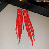 Red Long Fringe Tassel Drop Sparkling Statement Jewelry Chandelier Earrings for Women