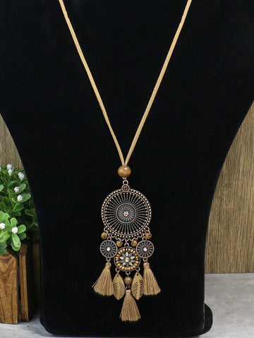 Punk Style Women Fashion Wheel Pendant Multi Tassel Long Sweater Chain Necklace