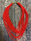 Multi Layer Red Beaded Bib Choker Necklace Chunky Boho Chic Statement Jewelry