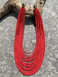 Multi Layer Red Beaded Bib Choker Necklace Chunky Boho Chic Statement Jewelry