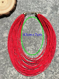 Multi Layer Red Beaded Bib Choker Necklace Chunky Boho Chic Statement Jewelry