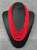 Multi Layer Red Beaded Bib Choker Necklace Chunky Boho Chic Statement Jewelry