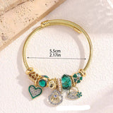 Fashion Stainless Steel Gold Green Charm Love Bracelet with Beaded Pendant Charms