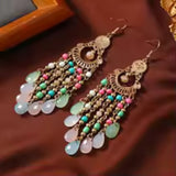 Bohemian Style Multi-Color Pastel Beads Tassel Boho Long Chandelier Fashion Earrings