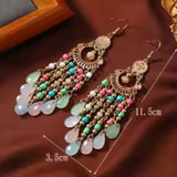 Bohemian Style Multi-Color Pastel Beads Tassel Boho Long Chandelier Fashion Earrings