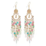 Bohemian Style Multi-Color Pastel Beads Tassel Boho Long Chandelier Fashion Earrings