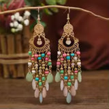 Bohemian Style Multi-Color Pastel Beads Tassel Boho Long Chandelier Fashion Earrings