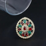Elegant Multi Color Crystal Adjustable Ethnic Style Big Finger Ring For Women Free Size